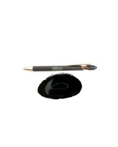 Agate slice, black with metal setting in silver