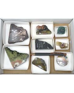 Mixed minerals; polished sections; Tsumeb Mine, Namibia; Ilse Baer collection; 1 unique half size flat
