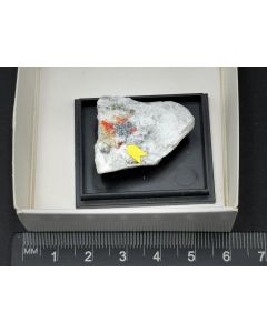 Imhofite, Realgar xls; Lengenbach Quarry, Binntal, Valais, Switzerland; Min; unique piece
