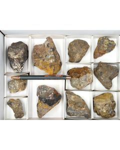 Tellurium minerals, Natrojarosite, Chlorargyrite and Mimetesite xls; Empire Mine, Tombstone, Arizona, USA; 1 half size flat; unique
