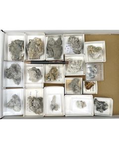 Harmotome xls, Calcite xls etc.; Samson Mine, St. Andreasberg, Harz, Germany; 1 unique lot
