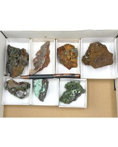 Adamite xls; Rosasite xls; etc.; Laurion, Greece; 1 lot with 7 pieces; unique