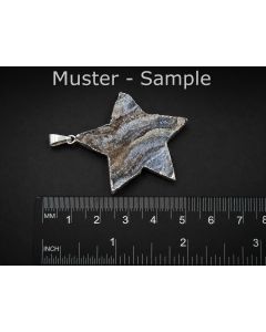 Snake agate quartz geode/druse; in metal setting (silver, real!) as pendant, Star; 1 piece