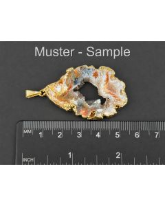 Agate Druzy Slice Pendant; Gold-Coloured Metal Setting; 1 Piece