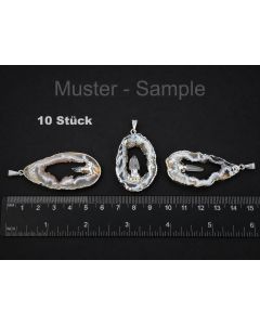 Agate Druzy Slice Pendant with Quartz Crystal; Sterling Silver Setting; 10 Pieces