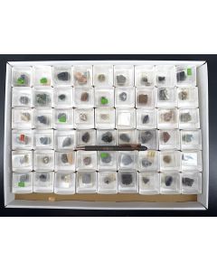Worldwide mix; 54 micromounts; various minerals; 1 flat; unique