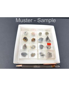 Mixed mineral xls; Friedrichssegen Mine, Bad Ems, Rhineland-Palatinate, Germany; 16 micromounts; 1 lot