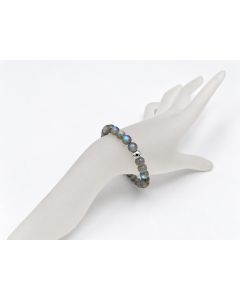 Bracelet, labradorite, 6 mm spheres, with real silver sphere; 1 piece