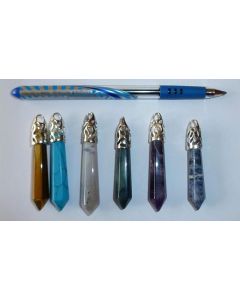 Gemstone stone point pendant; crystal, multicolored mixture, in metal setting with pattern, about 1 1/2 inch, 3.5 cm; 10 pieces