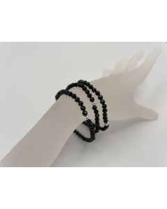 Bracelet, tourmaline (schorl) + silver, 6 mm spheres, faceted, 1 piece