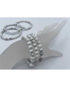 Bracelet, howlite, 6 mm spheres, 1 piece