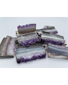 Amethyst slice in metal frame; silver; 1 piece