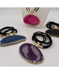 Agate slice, electroplated (golden), necklace
