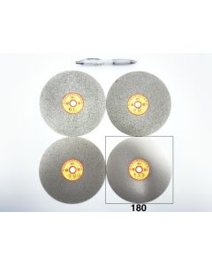 Diamond lap; 15 cm (6") diameter, 180 grit , approx. 1.2 mm (1/20”) thickness, 12.7 mm (1/2”) arbor size; 1 piece
