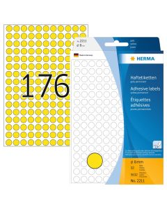 Adhesive lables (dots) yellow, 8 mm diameter, 1 package, Made in Germany (!)