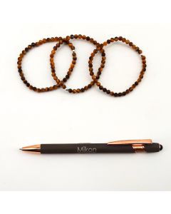 Bracelet, tigers eye + silver, 4 mm spheres, faceted, 1 piece