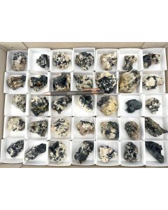 Aegirine xls, Zircon (UV) xls, Pyrochlore xls; on matrix, partly UV-active; Mt. Malosa, Zomba, Malawi; 1 unique flat (391)