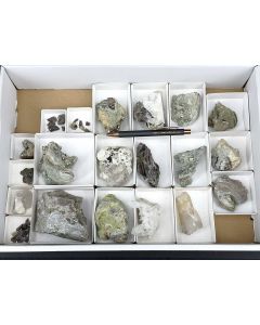 Pyrite (top!), Epidote, Axinite xls; Gabbro, Harz, Germany; 1 flat; unique
