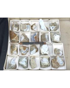 "Blue Lace" Agate xls, druzy; Mt. Malosa, Zomba, Malawi; 1 unique lot with 20 pieces