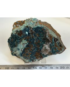 Rosasite xx, Calcite xls; Ojuela mine, Mapimi, Mexico; SmCab. unique 