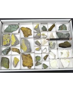 Phurcalite, Metamunirite, Zippeite etc.; UV-active; Utah, USA; 1 unique flat
