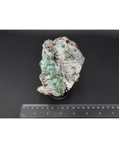 Smithsonite, Calcite, Rosasite; Barbara Mine, Laurion, Greece; Cab; unique piece

