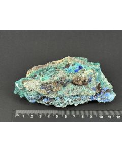 Spangolite xls, Cyanotrichite xls; Hilarion Mine, Laurion, Greece; Cab; unique piece
