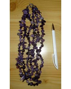 Necklace 45 cm with 3 strings, amethyst with zirconia, 1 piece