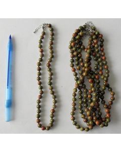 Necklace with 8 mm unakite spheres, 45 cm long, 1 piece