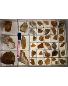 Calcite crystals on matrix, orange, La Sambre, Landelies, Charleroi, Belgium, 1 flat (smaller specimen)