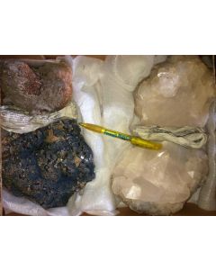 Galena, Pyrite, Arsenopyrite, Calcite, Rhodochrosite etc. sulphide crystals on matrix, Trepca, Kosovo, 1 flat with 4 specimen