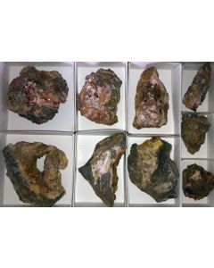 Azurite xls, Brochantite xls, Tennantite etc., Kamsdorf, Thüringen, D, 1 flat