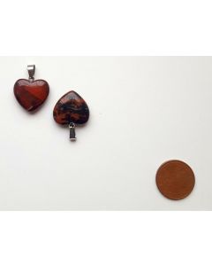 Gemstone pendant, chain pendant; heart, mohagony obsidian, approx. 2 cm; 1 piece

