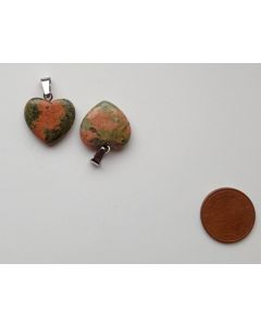 Gemstone pendant (necklace pendant) heart 20mm, rosequartz, unakite, 1 piece