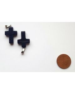 Pendant, 2.5 cm (cross with loop), 1 piece, blue glitter