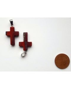 Gemstone pendant; cross, Red Jasper - Jaspis, approx. 2.5 cm; 1 piece

