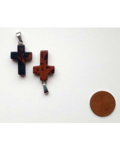 Gemstone pendant; cross, Mohagony Obsidian, approx. 2.5 cm; 1 piece

