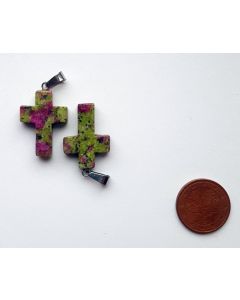 Pendant, 2.5 cm (cross with loop), 1 piece, ruby in zoisite