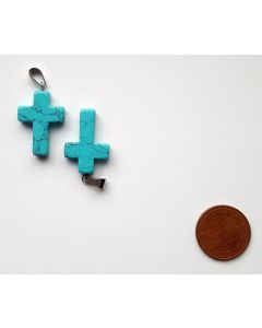 Pendant, 2.5 cm (cross with loop), 1 piece, turquoise