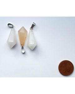 Stone pendulum pendant, elongated, white quartz, 1 piece