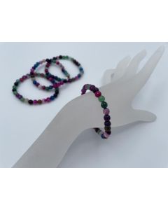 Bracelet, coloured agate, multicolour, faceted spheres, 6 mm, 1 piece