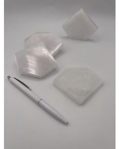 Selenite, white, Chakra disc, 7 cm, pentagon, 10 pieces
