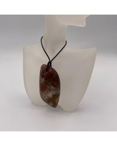 Pendant made of coral jasper with leather band (Unique!)