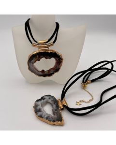 Geode slice electroplated (golden), necklace