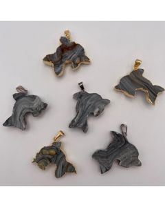 Druzy Quartz geode, electroplated (silver), pendant, dolphin