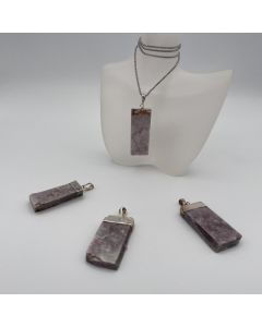 Lepidolite crystal; purple, in metal, silver, pendant; 1 piece