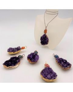 Amethyst-cluster, electroplated (silver), with tumbled stone