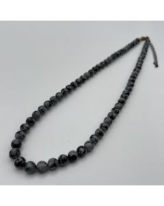 Necklace with 6 mm snow flake obsidian spheres, 45 cm long, 1 piece