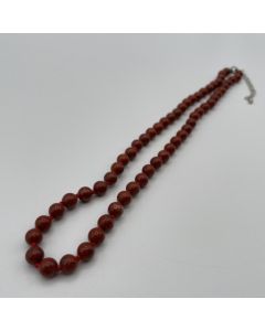 Necklace with 6 mm jaspis (red) spheres, 45 cm long, 1 piece