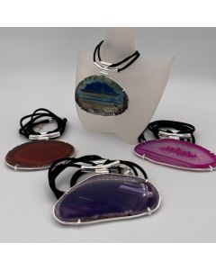 Agate slice, electroplated (silver), necklace